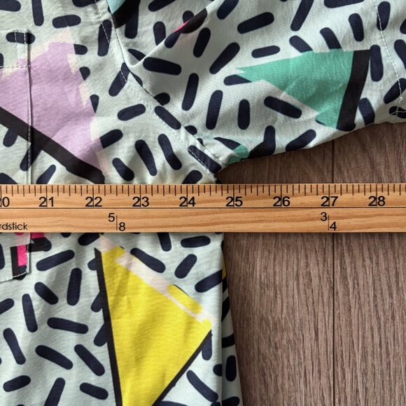 Retro 80s 90s Geometric Pattern Short Sleeve Button Down Shirt - Picture 6 of 10